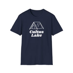 Cultus Lake - Tent  (Unisex Softstyle T-Shirt) white font, BC long weekend camping, tent, British Columbia Cultuslake