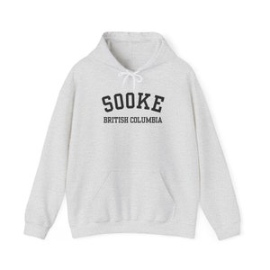 Sooke, British Columbia (Unisex Heavy Blend Hooded Sweatshirt) simple black font, Vancouver Island Wilderness Hoodie, BC Outdoor Apparel