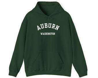 Auburn, Washington (Unisex Heavy Blend Kapuzen-Sweatshirt) PNW Souvenir Hoodie - weiße Schrift
