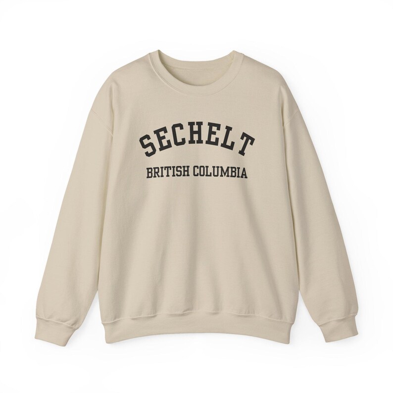 Sechelt, Columbia Británica (Sudadera unisex de cuello redondo de mezcla gruesa), recuerdo de Sunshine Coast, Columbia Británica, acogedor jersey costero (fuente negra) imagen 4