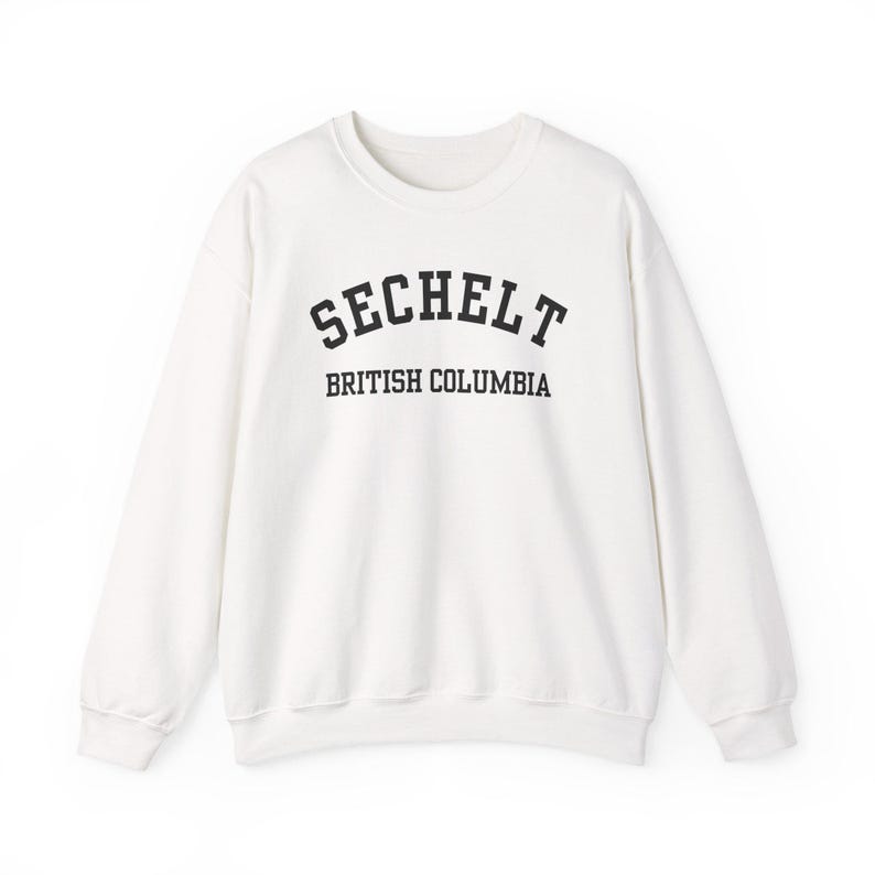 Sechelt, Columbia Británica (Sudadera unisex de cuello redondo de mezcla gruesa), recuerdo de Sunshine Coast, Columbia Británica, acogedor jersey costero (fuente negra) imagen 2