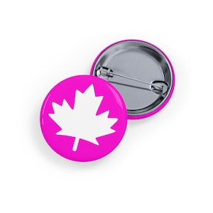 White Maple Leaf (pin/button) Canada Canadian White-Fuchsia Pink Patriotic Badge