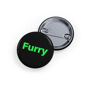 Furry (pin/button) - Neon green font black background, Minimalist Furry Pride