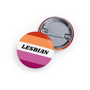 Lesbian, Black Font & Pink Pride Flag (Pin/Button, 4 sizes) LGBTQIA+ Badge - Queer Identity Accessory, Sapphic Pride, Minimalist WLW