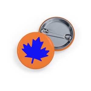 Blue Maple Leaf (pin/button) Canada Canadian Patriotic Badge, blue & orange