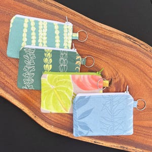 Monedero hawaiano, pequeño monedero con cremallera, hecho a mano en Hawái.