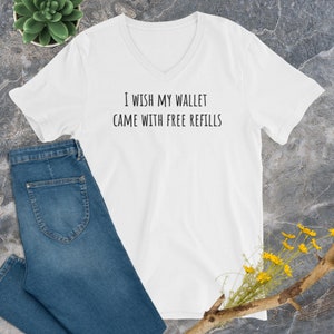Camiseta unissex de manga curta com decote em V - recargas de carteira