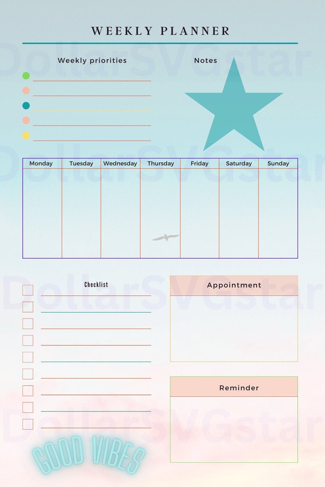 Printable Star Planner Brightens Your Day With Its Colors, to Address ...