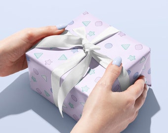 Pastel Geometric Gift Wrap Sheet for Manga Lover Birthday, Bridal, or Baby Shower [Single 1.6ft x 2.5ft gift wrap sheet]