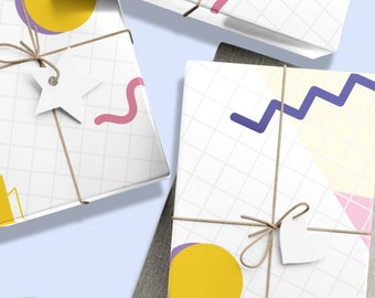 Retro Wrapping Paper, Geometric Gift Wrap, Manhwa Manga Anime Background Gift Wrap [Single 1.6ft x 2.5ft gift wrap sheet]