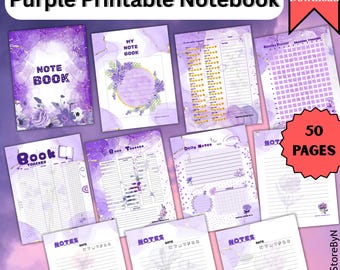 Cuaderno imprimible floral morado / Diario estético, planificador (descarga digital)