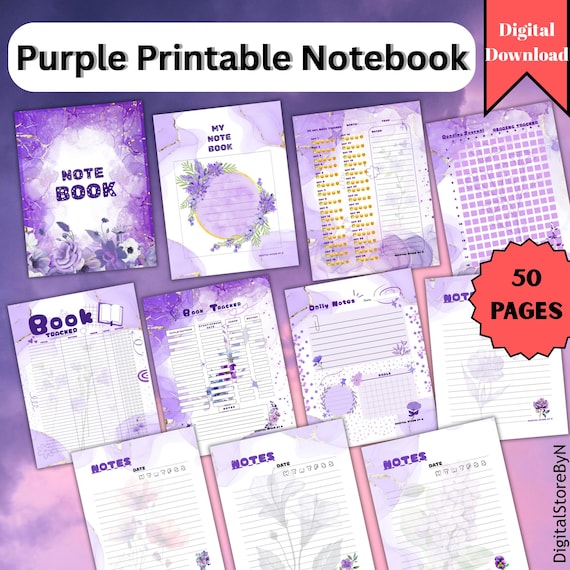 Purple Printable Notebook for Girls | Aesthetic Lavender Journal & Planner Pages | Lined, Dotted, To-Do PDF | Instant Download