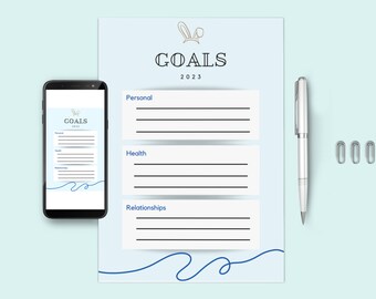 Yearly Goal Setting, Monthly Goal Setting, Year of the Rabbit Goals, 2023 Goals, A4, Printable PDF Instant Download