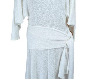 All That Jazz Dress White Faux Wrap Cocktail Evening Formal Banquet Wedding Dinner Ball Prom White Party Elegant Vintage Women's 1990's