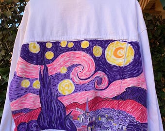 So cool! Handbemalte Jeansjacke Die Sternennacht Van Gogh, handbemalte Jacke, Jeansjacke, individuelle Jacke, Jeansjacke
