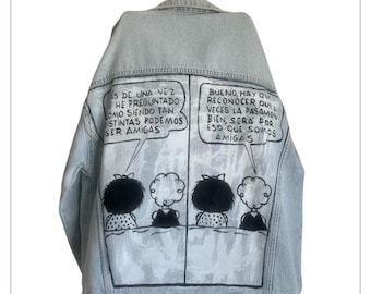 Mafalda Jeansjacke, handbemalt, handbemalte Jacke, Trendjacke