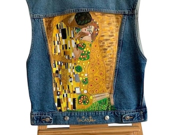 TOP! Der Kuss Weste, Gustav Klimt, handbemalte Jacke, Denim Art
