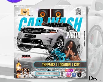 Editable Car Wash Party Flyer for Social Media | Motion Canva Template | Day Party Flyer | Car Detail Flyer | Canva Template