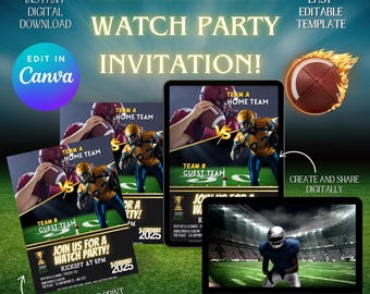 Super Bowl 2025 Watch Party Invitation Template (Canva Editable)