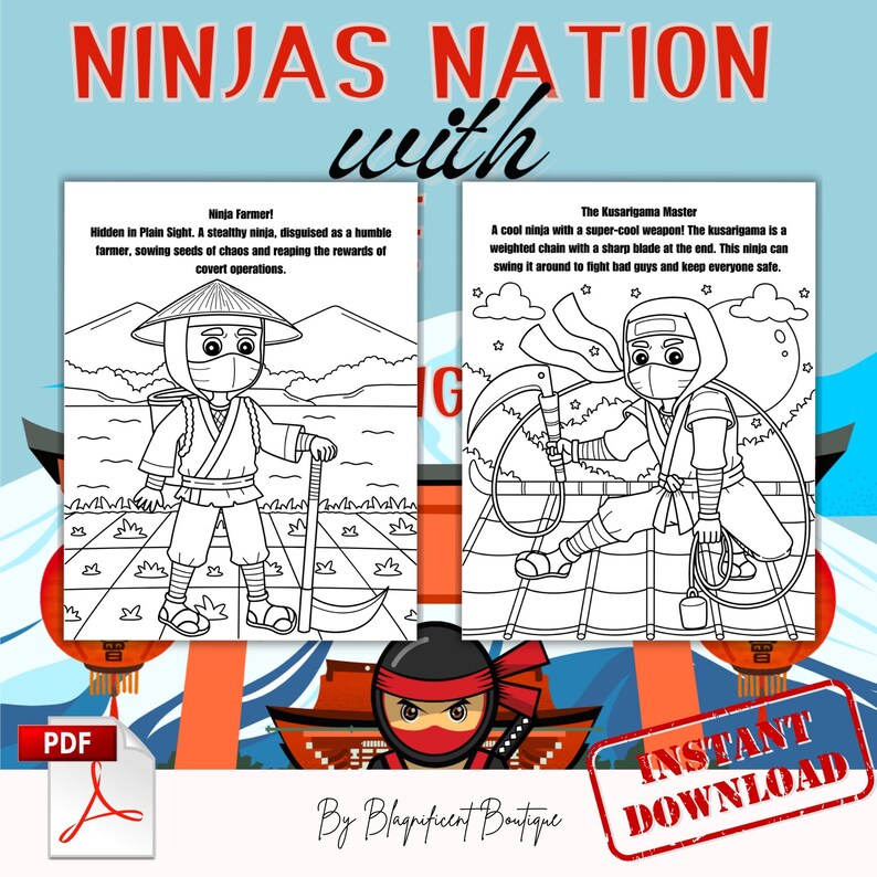 Ninja Worksheet.pdf Ninja Warriors Coloring Pages: Kids Activity, Brave Stories (PDF) - Etsy
