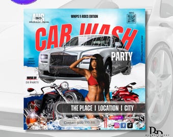 Editable Whips & Rides Car Wash Party Flyer for Social Media | Motion Canva Template | Day Party Flyer | Car Detail Flyer | Canva Templates