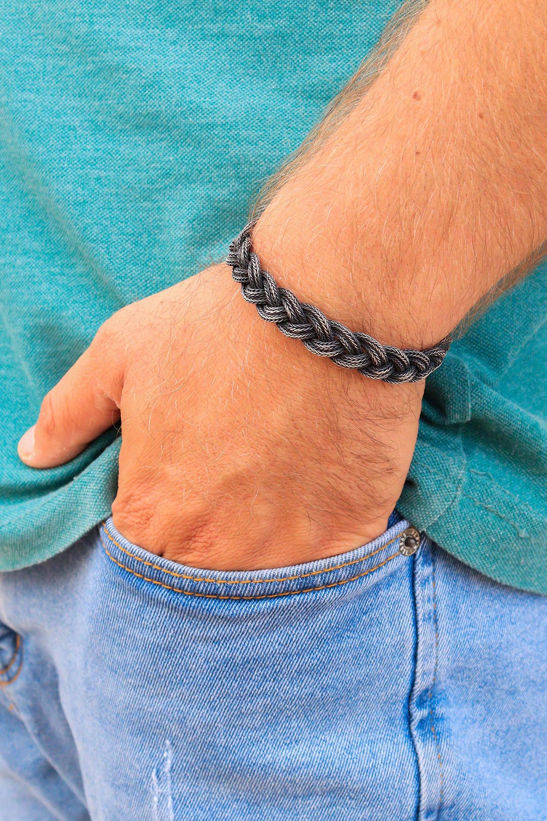 Silver Braided Bracelet for Men Vikings Bracelet Filigree Etsy