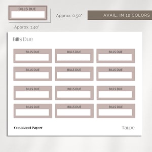 BILLS DUE BOXES Funktionale Planer Aufkleber | Minimalistische Planung | Minimal Appt Aufkleber | Planer Etiketten | Bullet Journal