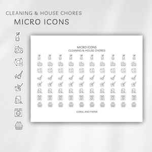 Pegatinas de microiconos para tareas del hogar / Pegatinas funcionales minimalistas para presupuestos / Planificador de Bullet Journal / Iconos pequeños / Hobonichi