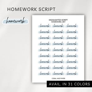 HOMEWORK - HIGHLIGHT Script Planner Stickers | Minimalist Planning | Functional Planner Stickers | Bullet Journal | Bujo | Functional Label