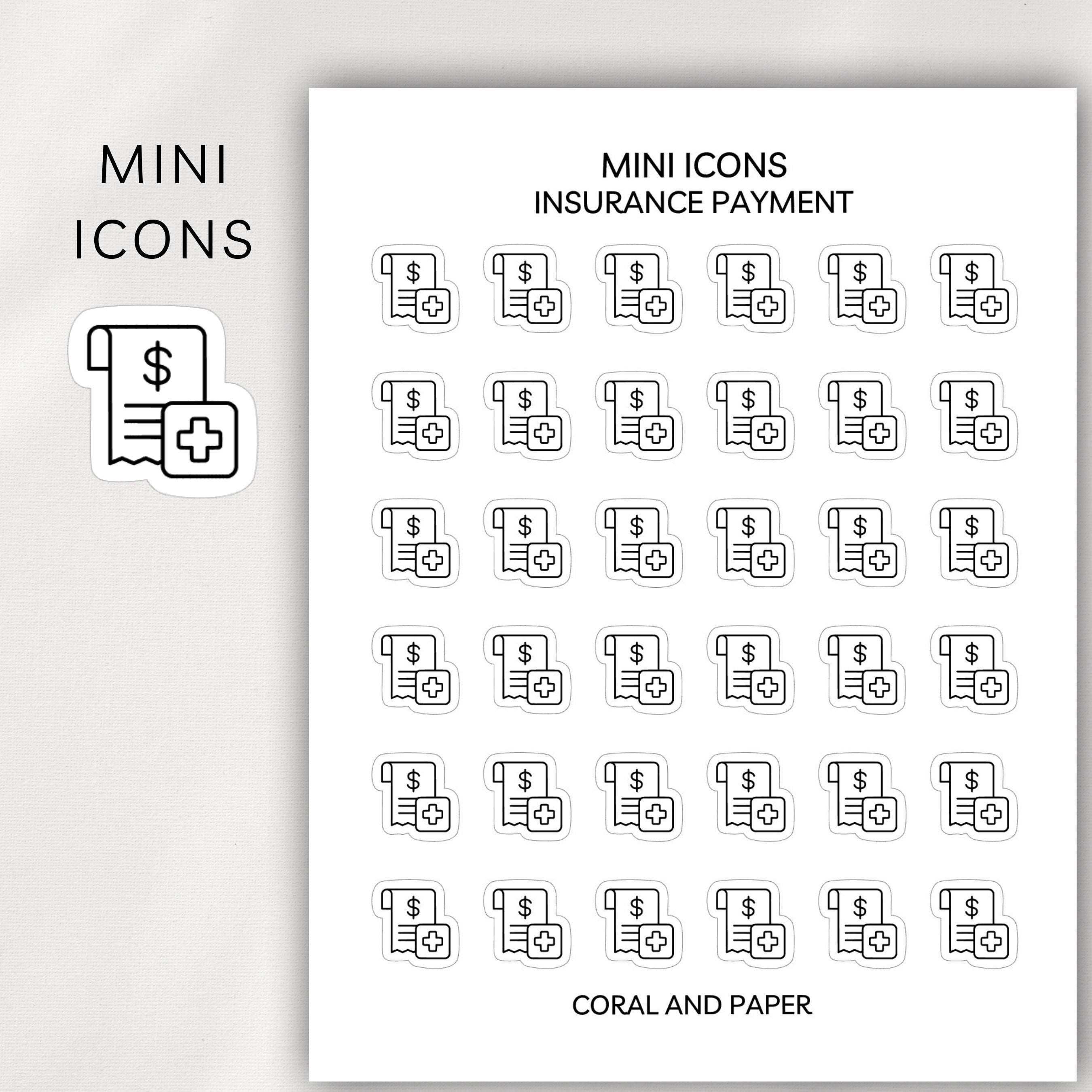 Insurance Payment Mini Icon Stickers | Bill Reminder Planner Stickers ...