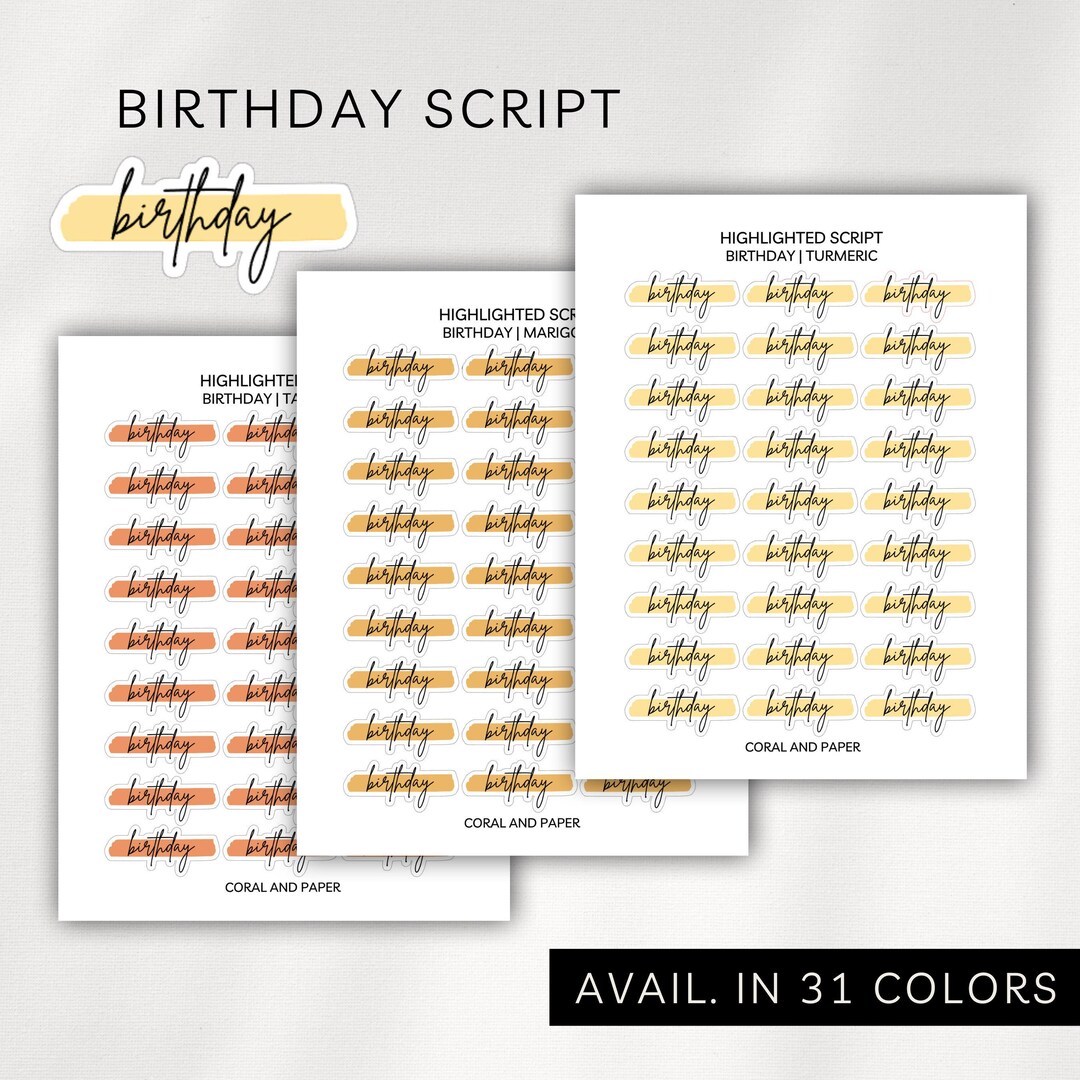 BIRTHDAY SCRIPT - HIGHLIGHT Script Planner Stickers | Minimalist ...
