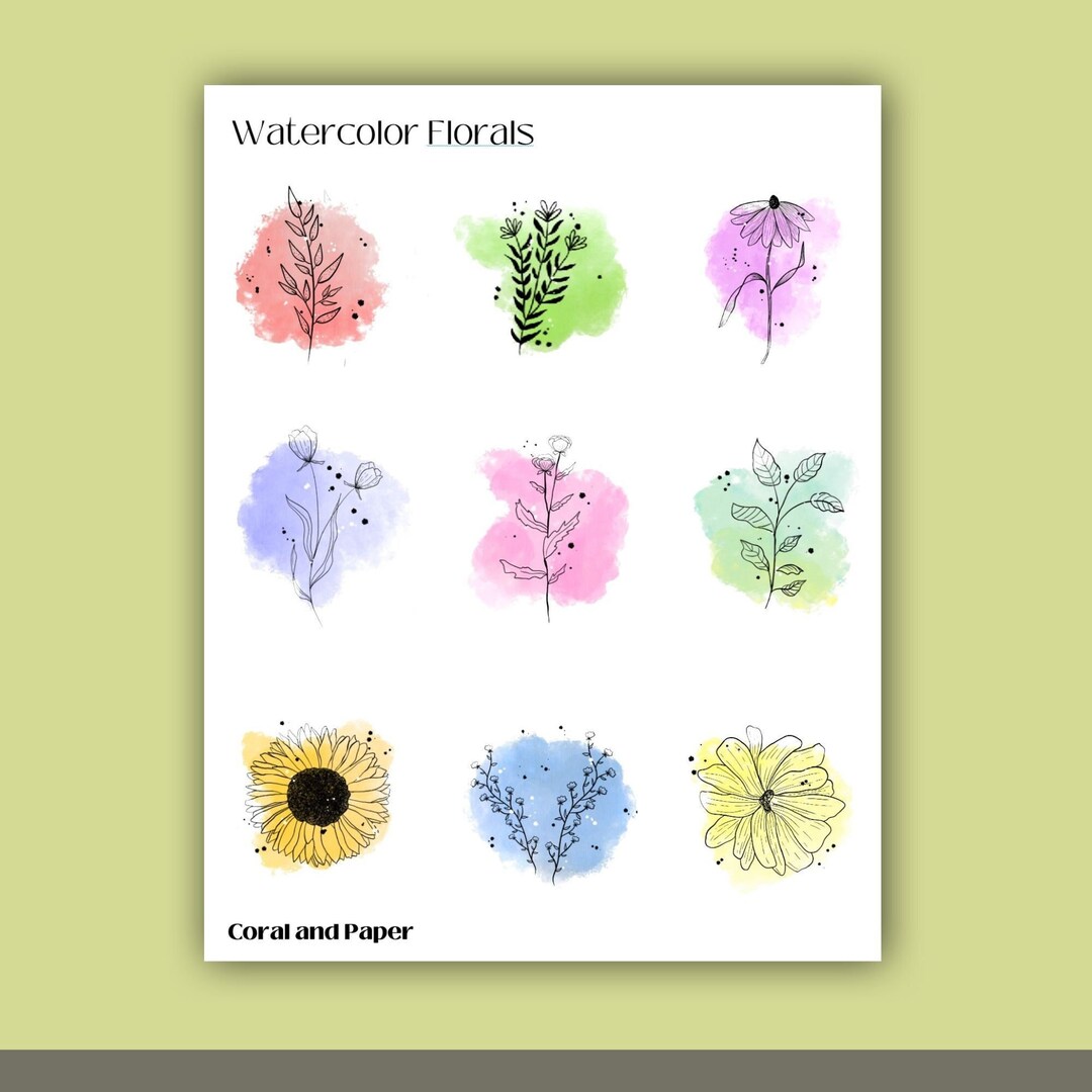 WATERCOLOR FLOWERS Deco Stickers Planner Stickers Sticker Sheet - Etsy