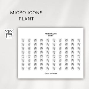 May include: A sheet of white stickers featuring micro icons of potted plants. The stickers are black and white and include the text "MICRO ICONS PLANT" and "CORAL AND PAPER".