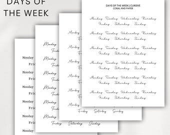 DAYS of THE WEEK - Script Days | Bujo | Bullet Journal | Hobonichi | Text Planner Stickers | Weekly Stickers | Journals | Travelers Company