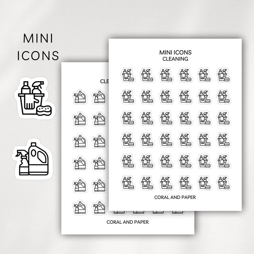 CLEANING Mini Icon Stickers | Minimalist Planner Stickers | Functional ...