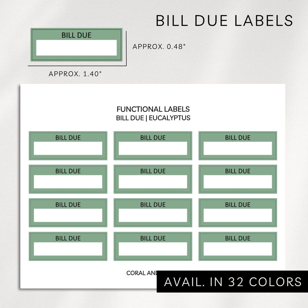 Bill Due Labels | Functional Planner Stickers | Minimal Budget ...