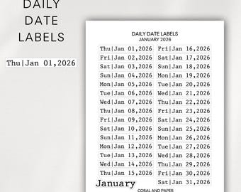 2026 Daily Date Stickers | January–December | Minimal Planner Labels | Daily Date Tabs | Functional Planner Stickers