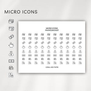 Hoja de pegatinas con microiconos para finanzas de tarjetas de crédito / Pegatinas funcionales minimalistas para presupuestos / Planificadores Bullet Journal / Iconos pequeños