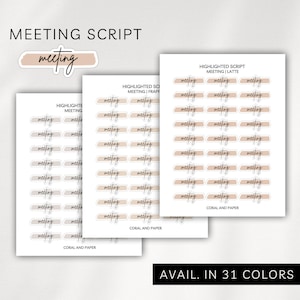 MEETING - HIGHLIGHT Script  Planner Stickers | Minimalist Planning | Functional Planner Stickers | Bullet Journal | Bujo | Labels