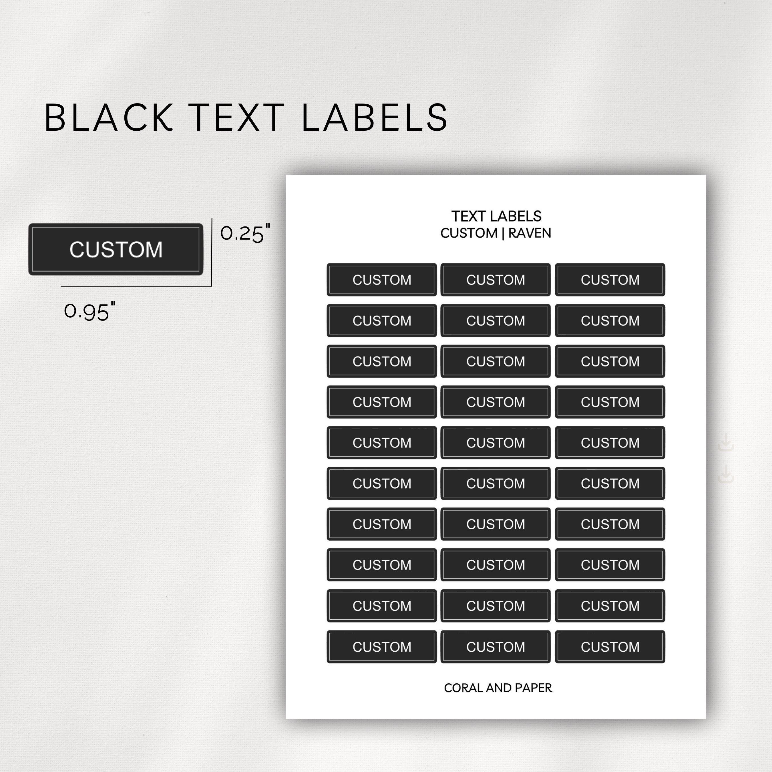 CUSTOM TEXT - Black Labels | Planner Script | Minimal Functional ...