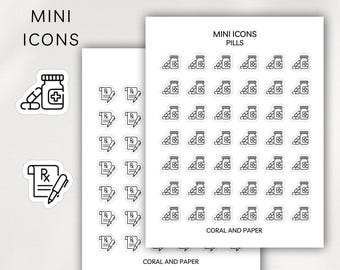 PILLS - PRESCRIPTION Mini Icon Stickers | Minimalist Planner Stickers | Functional Stickers | Medicine Stickers | Bullet Journal