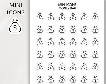 Geldsack Mini Icons | Buch Sticker | Budget, Ersparnisse & Ausgaben Tracker Aufkleber | Gehaltsabrechnung, Zahltag, Zahltag Symbole