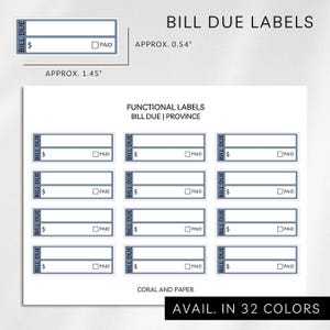 Bill Due Labels | Functional Planner Stickers | Minimal Budget & Finance Labels for Bills, Payments, Due Dates and Expense Tracking