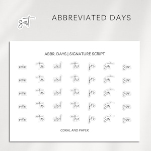 Abbreviated Days Stickers | Weekly Script Labels | Minimalist Planning | Functional Planner Stickers | Bullet Journal | A5, A6
