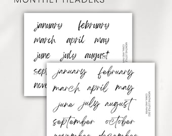 Monthly Header Planner Stickers | Script Month Names | January–December | Bujo | Bullet Journal | Hobonichi