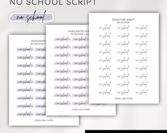 BRAK SZKOŁY – Naklejki do planera z wyróżnionym skryptem | Minimalistyczne planowanie | Funkcjonalne naklejki do planera | Bullet Journal | Hobonichi