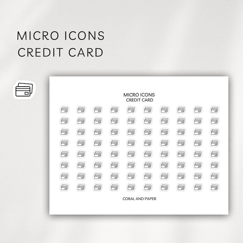 Credit Card Micro Icon Sticker Sheet | Minimalist Functional Stickers ...