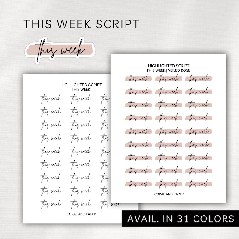 THIS WEEK - HIGHLIGHT Script Planner Stickers | Minimalist Planning ...