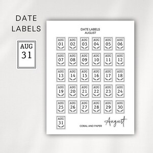 Minimalist Date Labels | Planner Stickers | Monthly Calendar Stickers | Black and White Planner Stickers | Functional Stickers