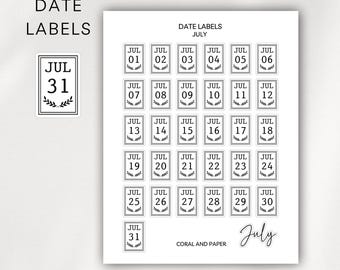 Minimalist Date Labels | Planner Stickers | Monthly Calendar Stickers | Black and White Planner Stickers | Functional Stickers